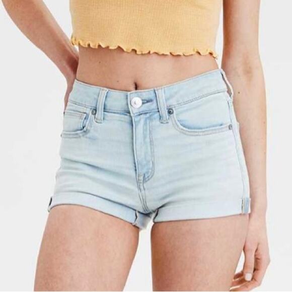 NWT AE American Eagle Ne(x)t Level Hi-Rise Shortie Light Wash Size 10 - Picture 1 of 14